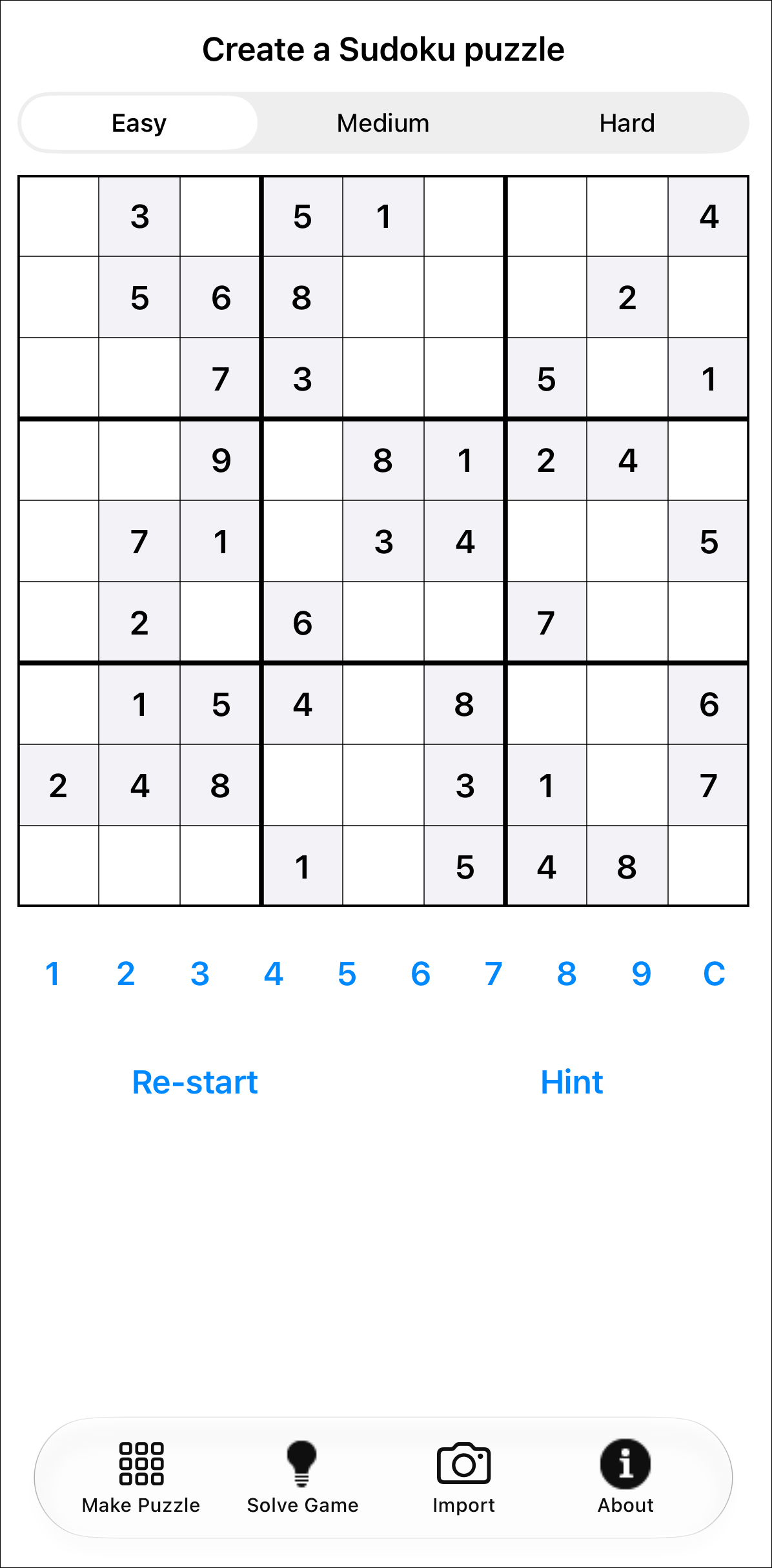 Sudoku Solve puzzle-entry screen